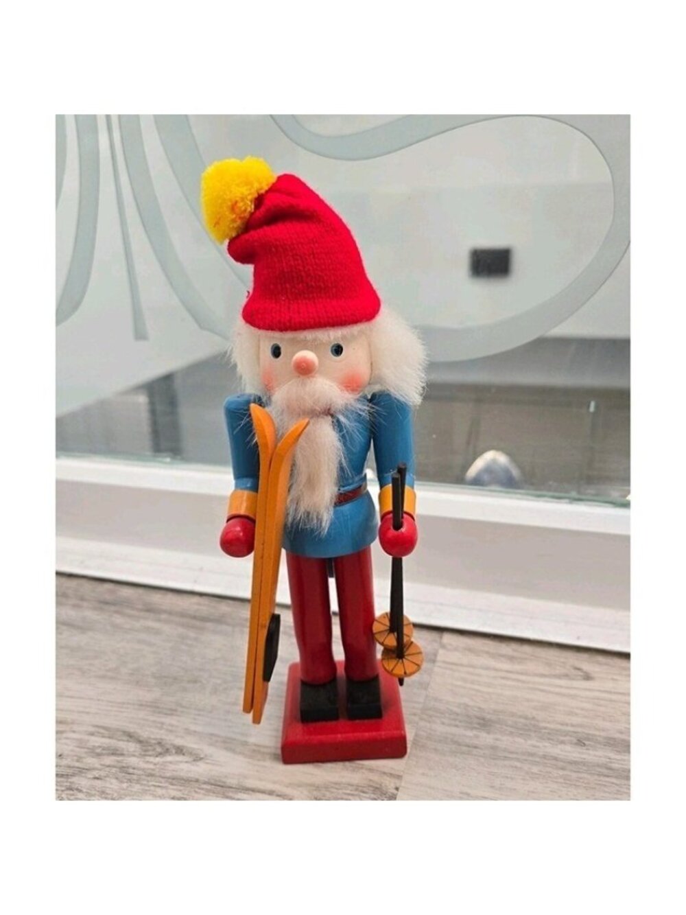 Old World Christmas Wooden Nutcracker Village Skier Christmas Decor Vintage 10"